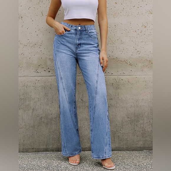 Vintage-Style Denim Straight Leg Pants - Picture 4 of 5
